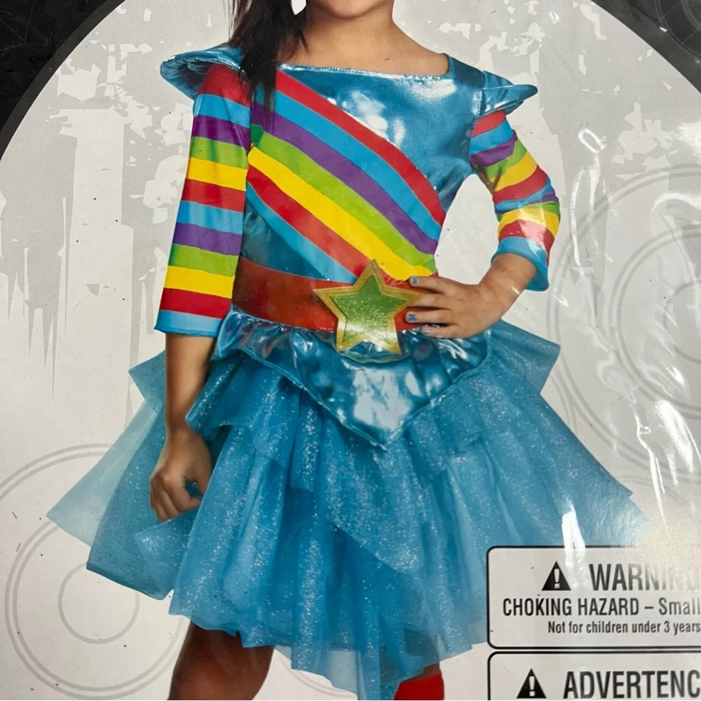 Colorful Cutie rainbow girl Striped Costume dress NEW S 4-6X Halloween dress up